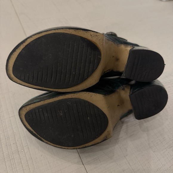 John Fluevog Prepare Leader Size 7 Platform Green Black Chunky Leather Mary Jane - Picture 9 of 9